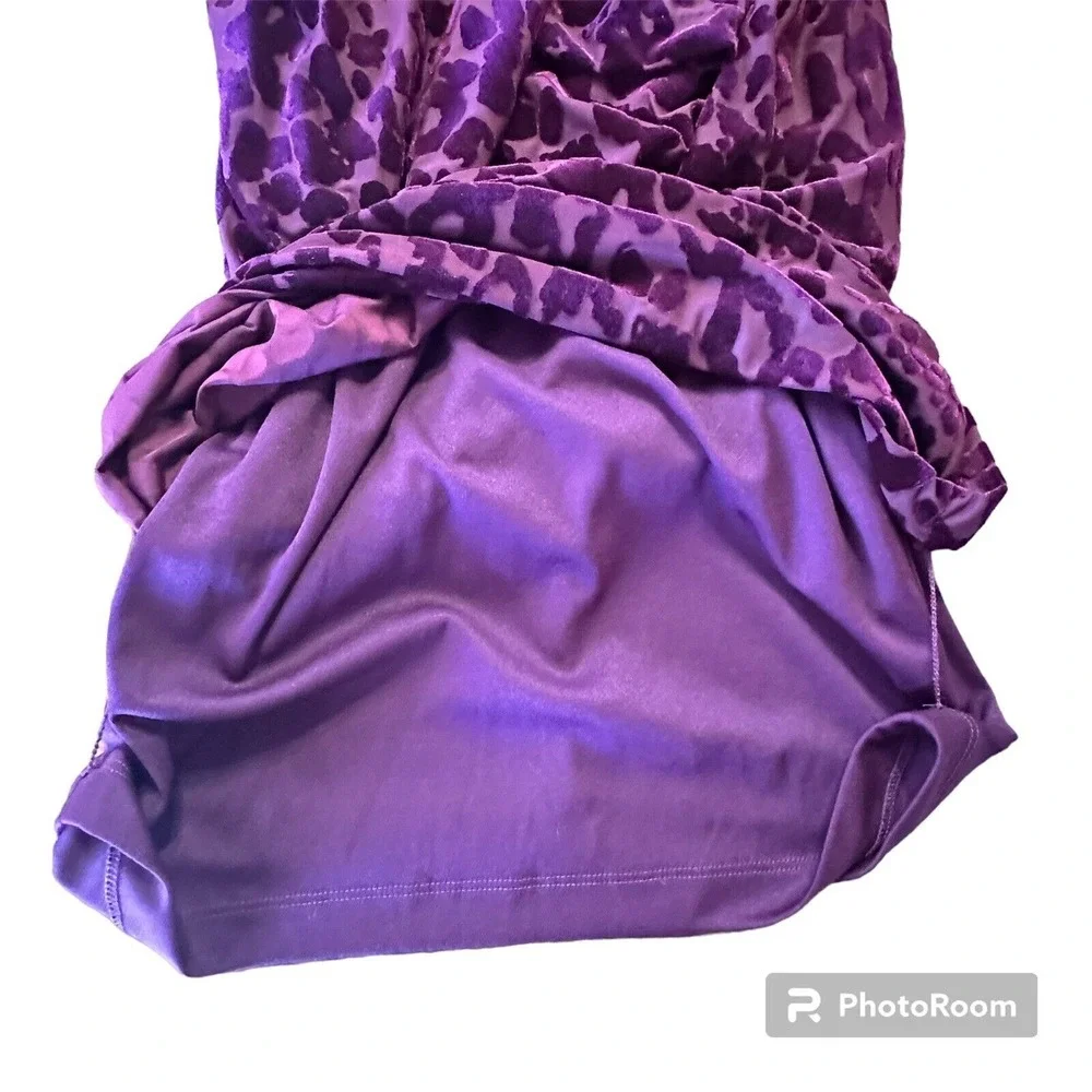 Cache Purple Leopard Y2K Velvet Bodycon Cocktail Dress 3/4 Mesh Sleeve Size 6 - Picture 13 of 16